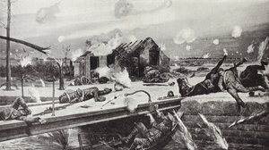 Lance-Corporal Charles Jarvis blowing up the bridge at Jemappes, Belgium, 23 August, 1914 by Richard Caton Woodville junior